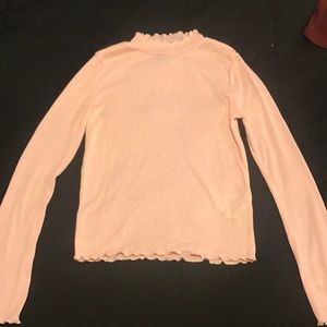 Pink mock ruffled neck shirt